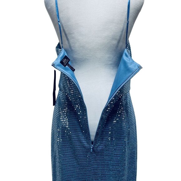 Aidan By Adrianna Papell Blue Sequin Ruched Midi party Dress Size 10 - Picture 9 of 11